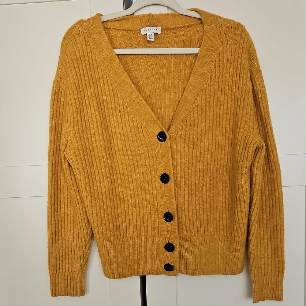Topshop Mustard Button-Up Cardigan